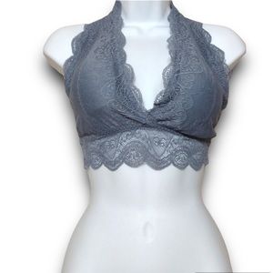 Scalloped Deep Plunge Lace Halter Bralette